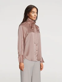 Nela Tie-Neck Silk Satin Shirt