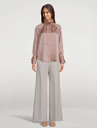 Nela Tie-Neck Silk Satin Shirt
