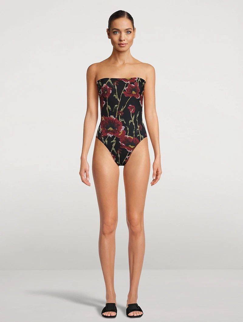 Bishop Strapless Swimsuit Floral Print