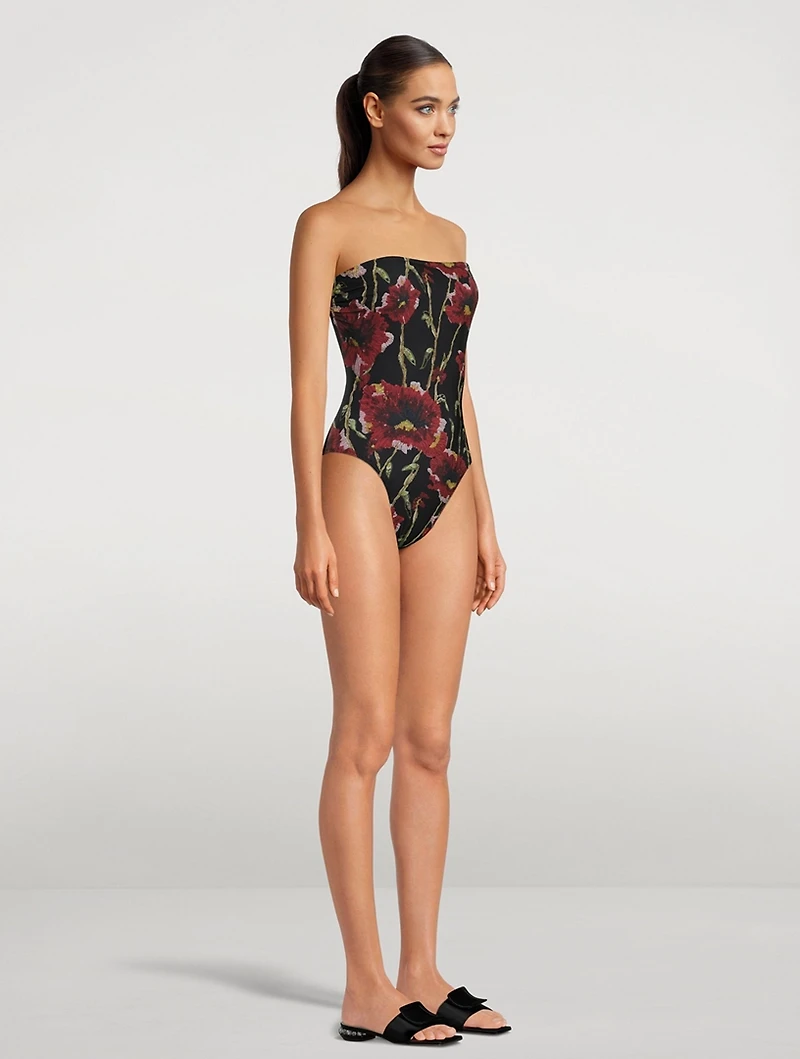 Bishop Strapless Swimsuit Floral Print