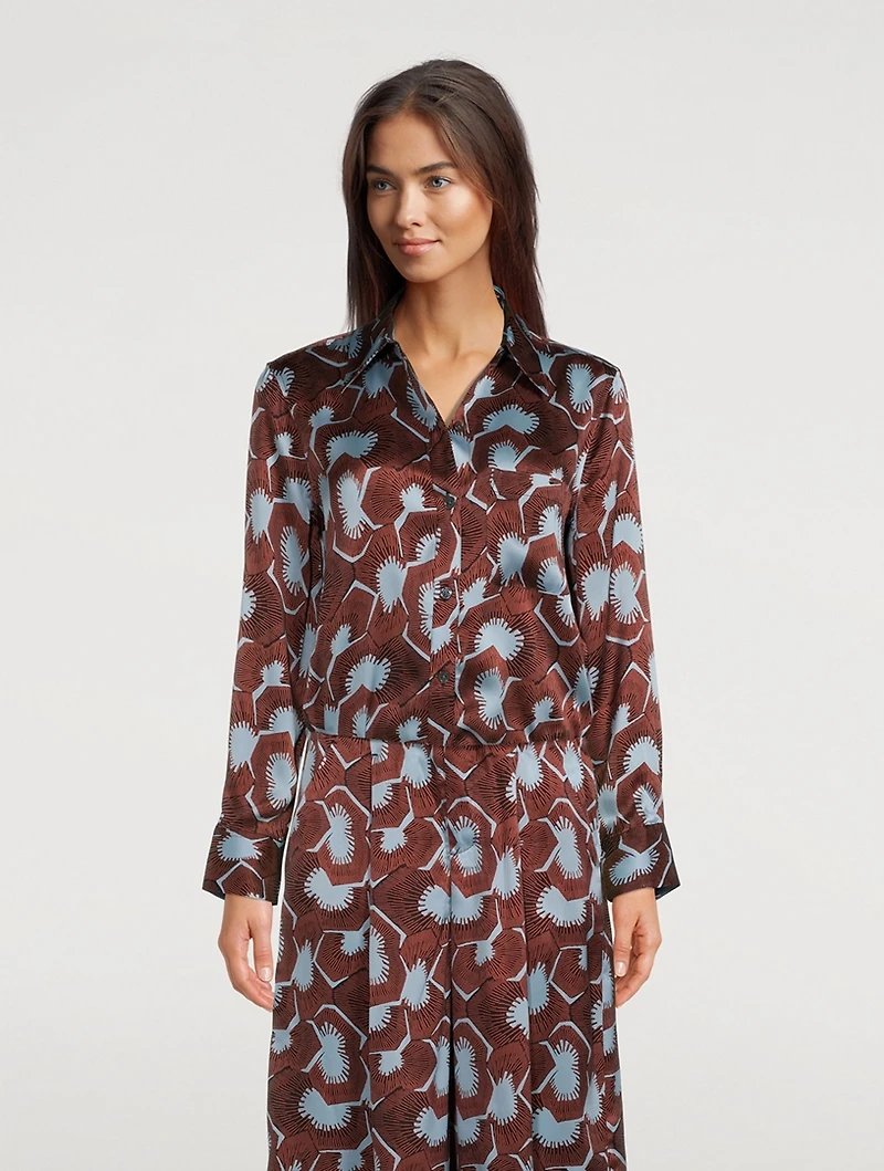 Bradner Silk Satin Shirt Floral Print