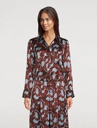 Bradner Silk Satin Shirt Floral Print