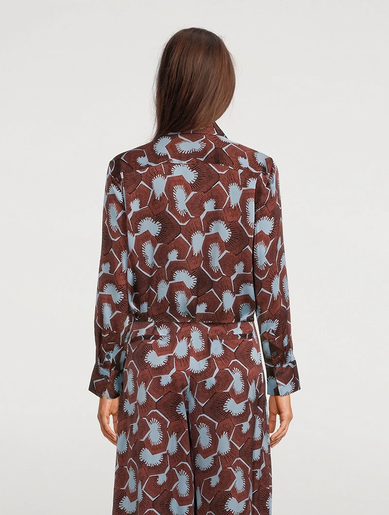 Bradner Silk Satin Shirt Floral Print