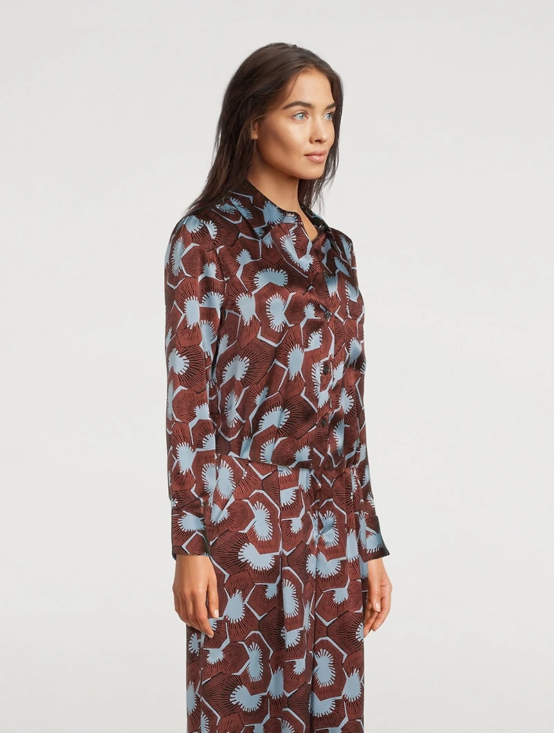 Bradner Silk Satin Shirt Floral Print