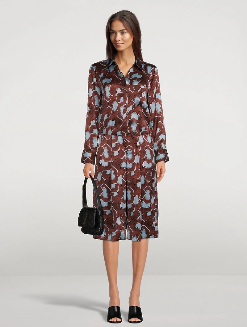 Bradner Silk Satin Shirt Floral Print