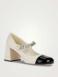 Leather Mary Jane Pumps With Pearl Chain Strap