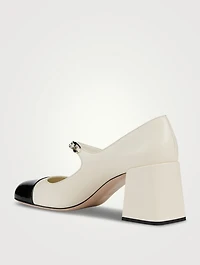 Leather Mary Jane Pumps With Pearl Chain Strap