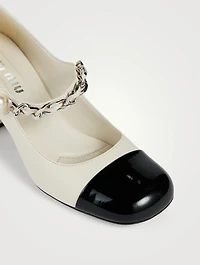 Leather Mary Jane Pumps With Pearl Chain Strap