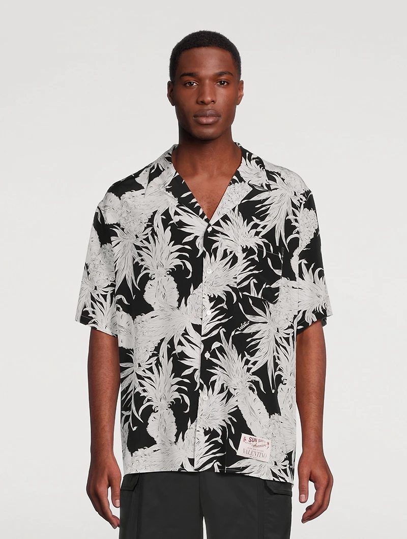 Silk Short-Sleeve Shirt Pineapple Print