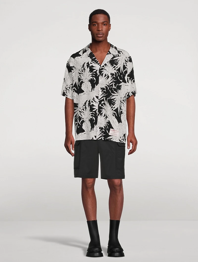 Silk Short-Sleeve Shirt Pineapple Print