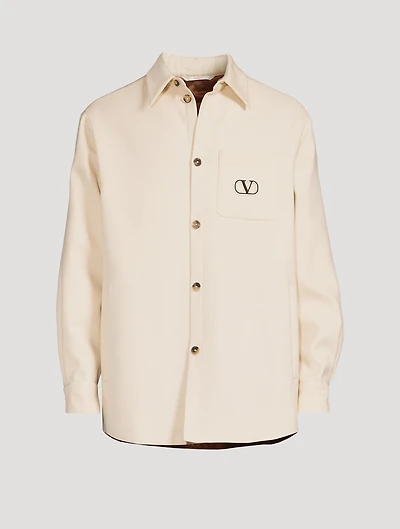 Wool Gabardine Shirt Jacket With VLOGO Patch