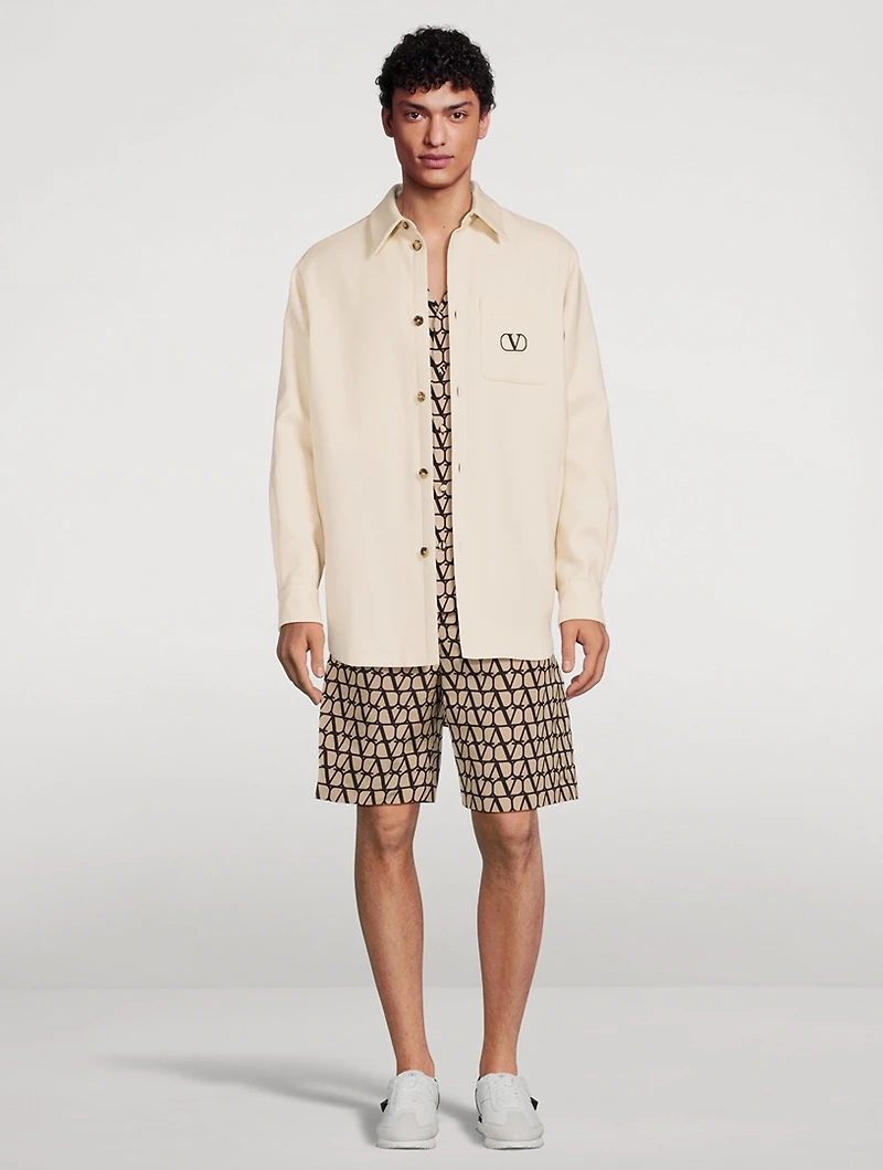 Wool Gabardine Shirt Jacket With VLOGO Patch