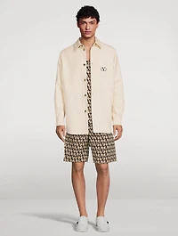 Wool Gabardine Shirt Jacket With VLOGO Patch