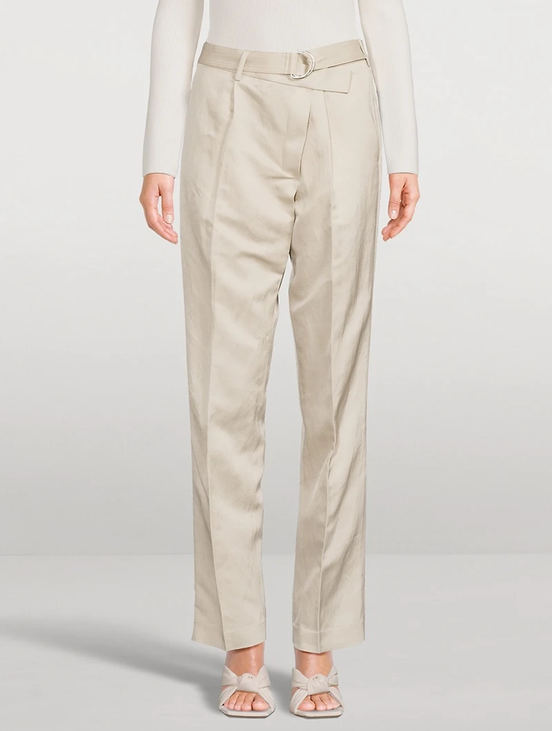 Belted Straight-Leg Wrap Trousers