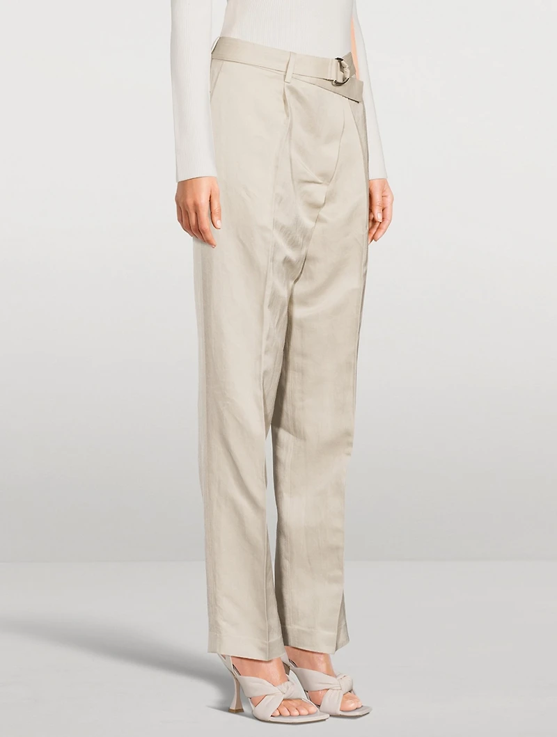 Belted Straight-Leg Wrap Trousers