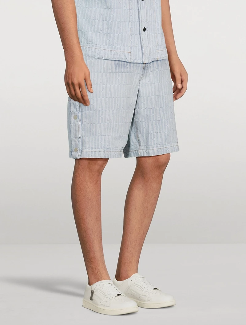 Denim Jacquard Snap Off Shorts