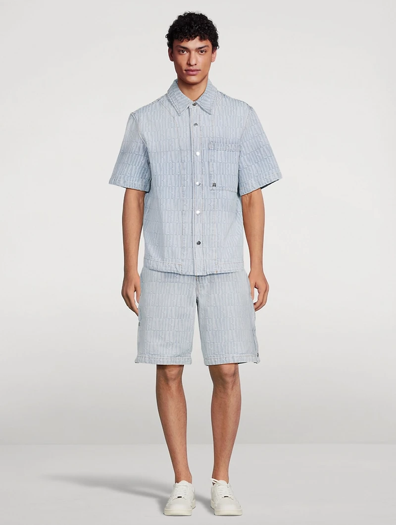 Denim Jacquard Snap Off Shorts