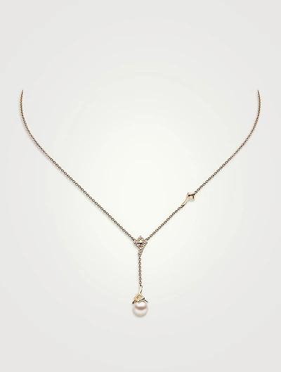 Trend 18K White Gold Freshwater Pearl And Diamond Necklace