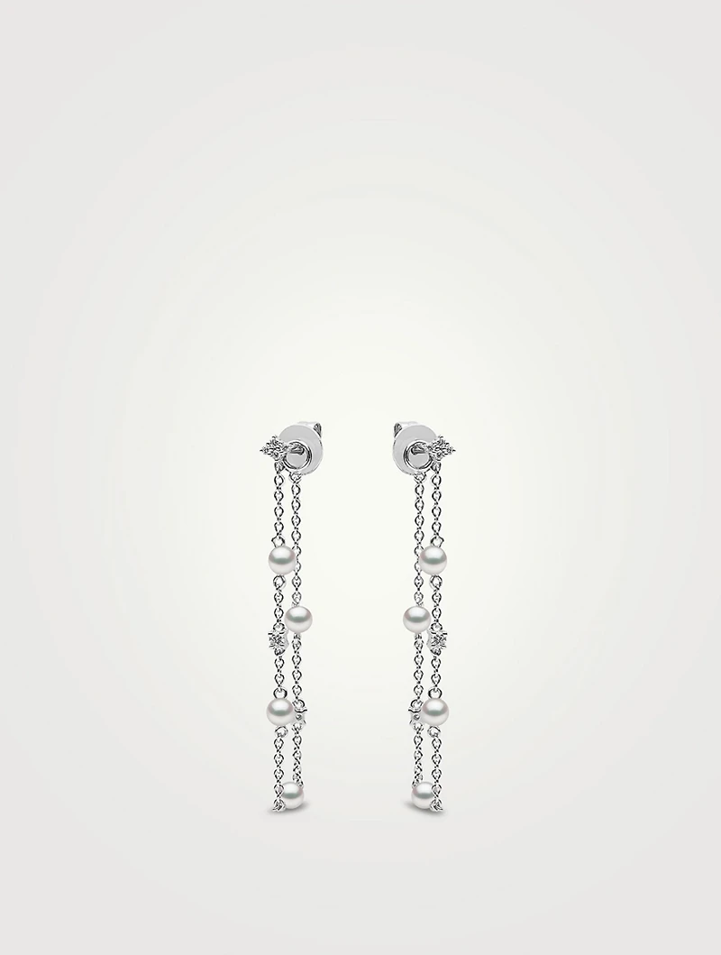 Trend 18K White Gold Freshwater Pearl And Diamond Earrings