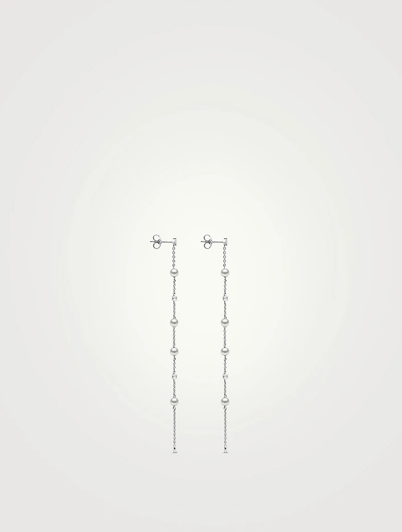 Trend 18K White Gold Freshwater Pearl And Diamond Earrings