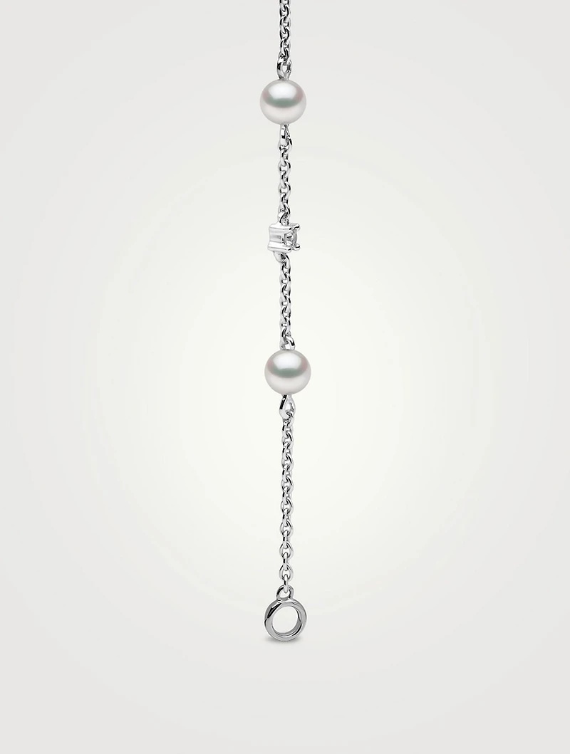Trend 18K White Gold Freshwater Pearl And Diamond Earrings