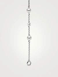 Trend 18K White Gold Freshwater Pearl And Diamond Earrings