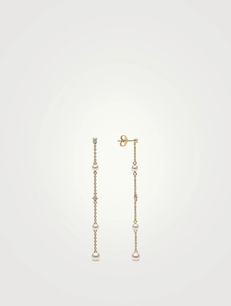 Trend 18K Gold Freshwater Pearl And Diamond Earrings