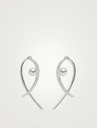 Sleek 18K White Gold Akoya Pearl And Diamond Earrings