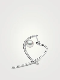 Sleek 18K White Gold Akoya Pearl And Diamond Earrings