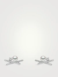 Sleek 18K Gold Akoya Pearl And Diamond Stud Earrings