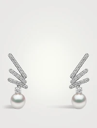 Sleek 18K Gold Akoya Pearl And Diamond Stud Earrings