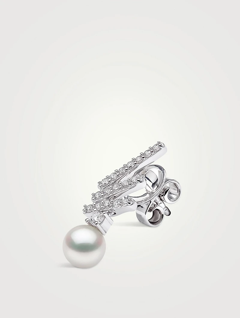 Sleek 18K Gold Akoya Pearl And Diamond Stud Earrings