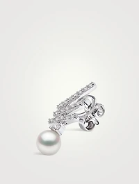 Sleek 18K Gold Akoya Pearl And Diamond Stud Earrings