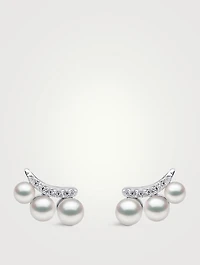 Sleek 18K Gold Akoya Pearl And Diamond Stud Earrings