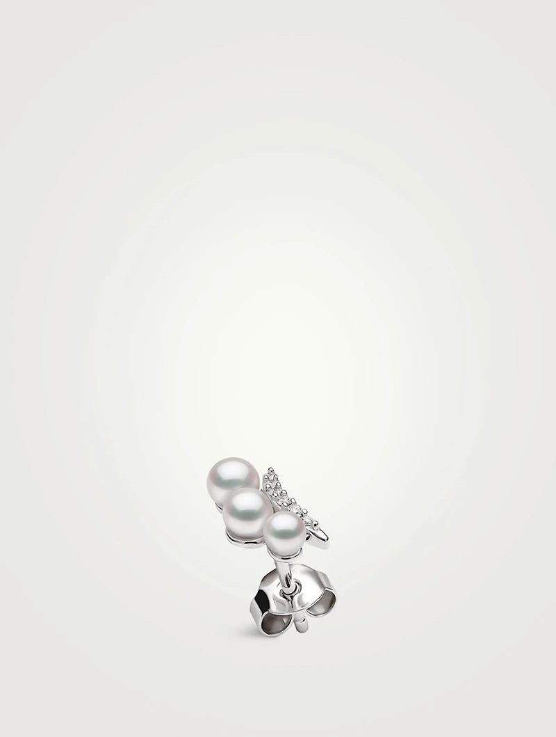 Sleek 18K Gold Akoya Pearl And Diamond Stud Earrings