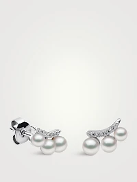 Sleek 18K Gold Akoya Pearl And Diamond Stud Earrings