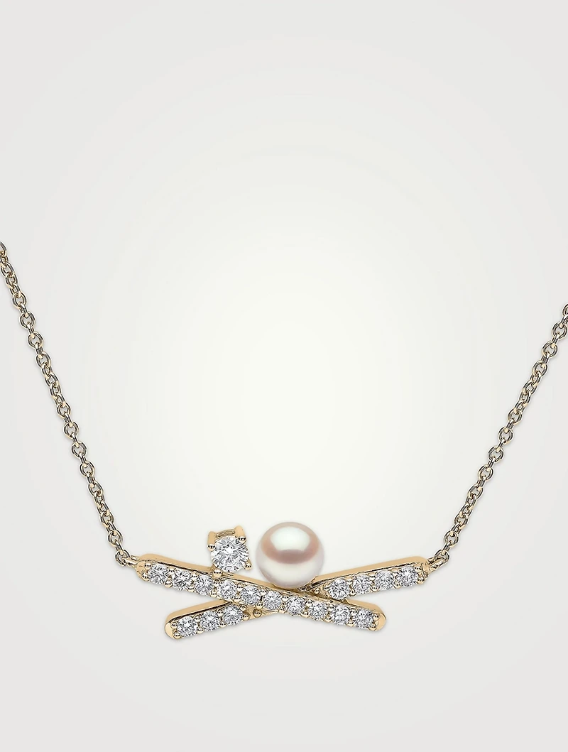 Sleek 18K Gold Akoya Pearl And Diamond Necklace