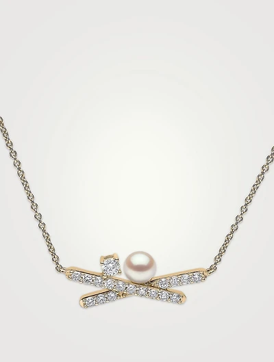 Sleek 18K Gold Akoya Pearl And Diamond Necklace