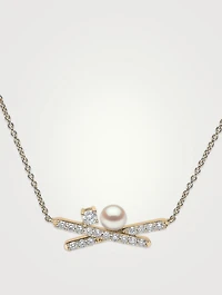 Sleek 18K Gold Akoya Pearl And Diamond Necklace