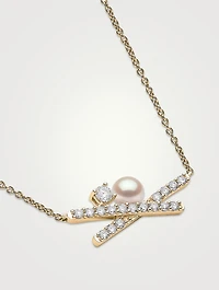 Sleek 18K Gold Akoya Pearl And Diamond Necklace