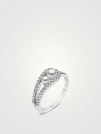 Sleek 18K White Gold Akoya Pearl And Diamond Ring