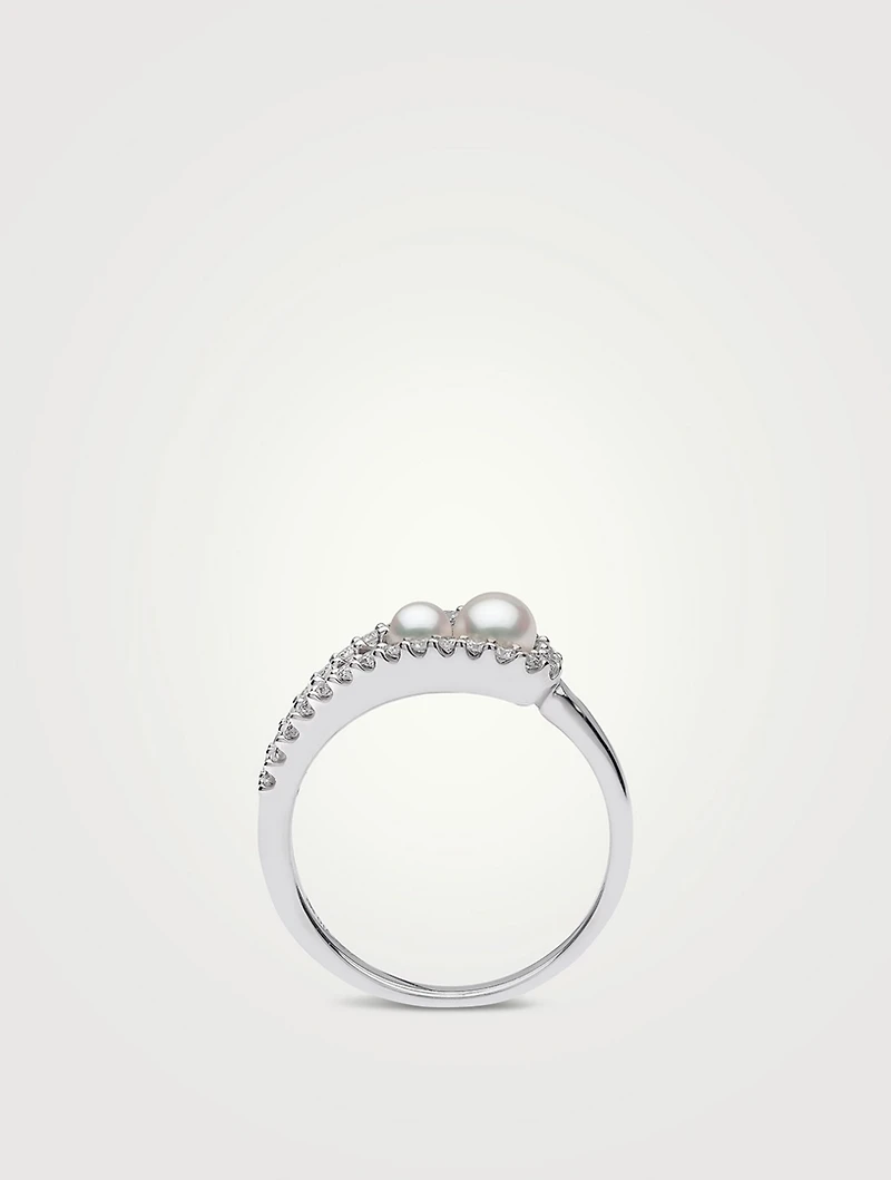 Sleek 18K White Gold Akoya Pearl And Diamond Ring