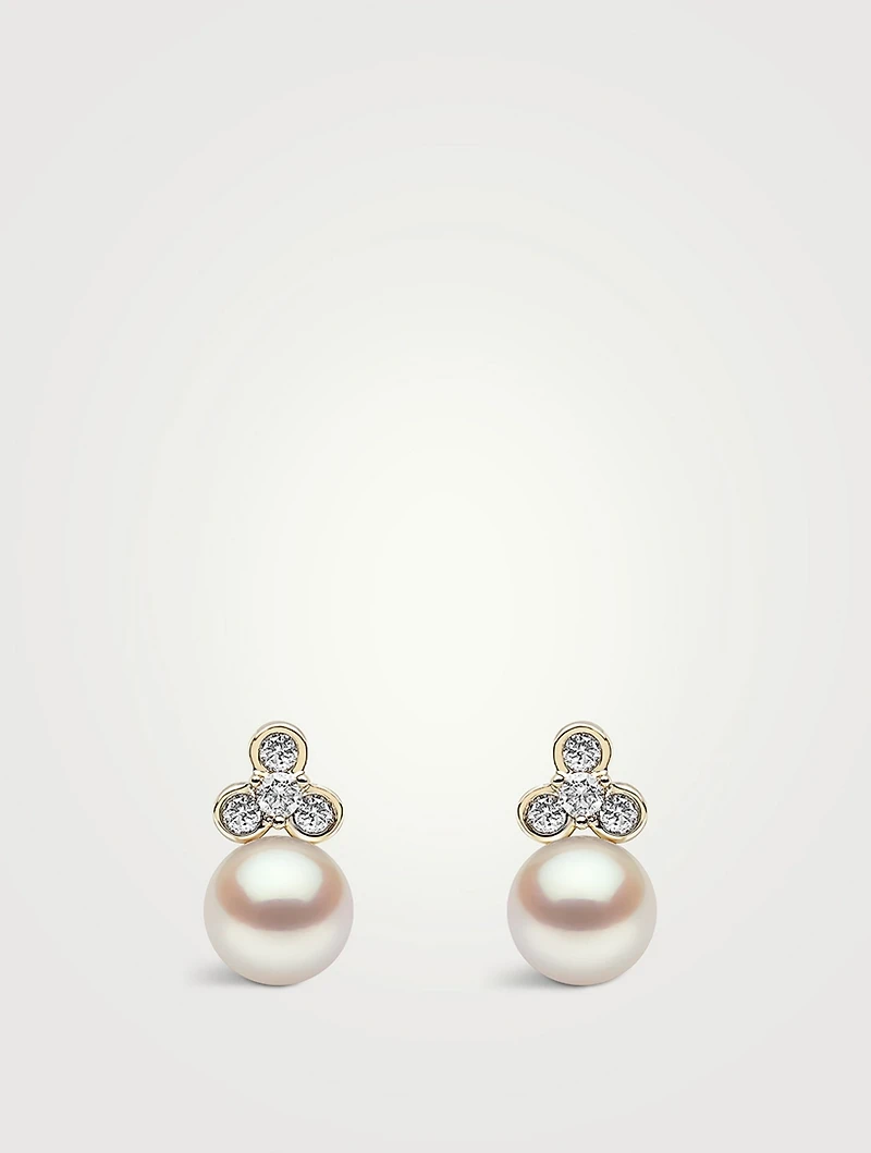 Trend 18K Gold Freshwater Pearl And Diamond Stud Earrings