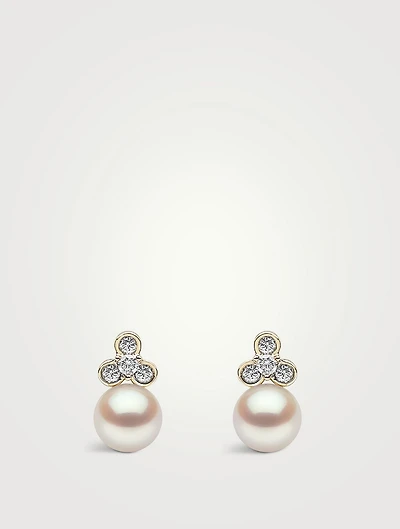 Trend 18K Gold Freshwater Pearl And Diamond Stud Earrings
