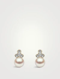 Trend 18K Gold Freshwater Pearl And Diamond Stud Earrings