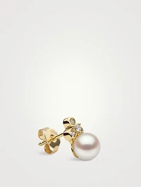 Trend 18K Gold Freshwater Pearl And Diamond Stud Earrings