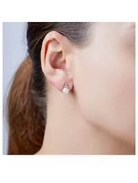 Trend 18K Gold Freshwater Pearl And Diamond Stud Earrings