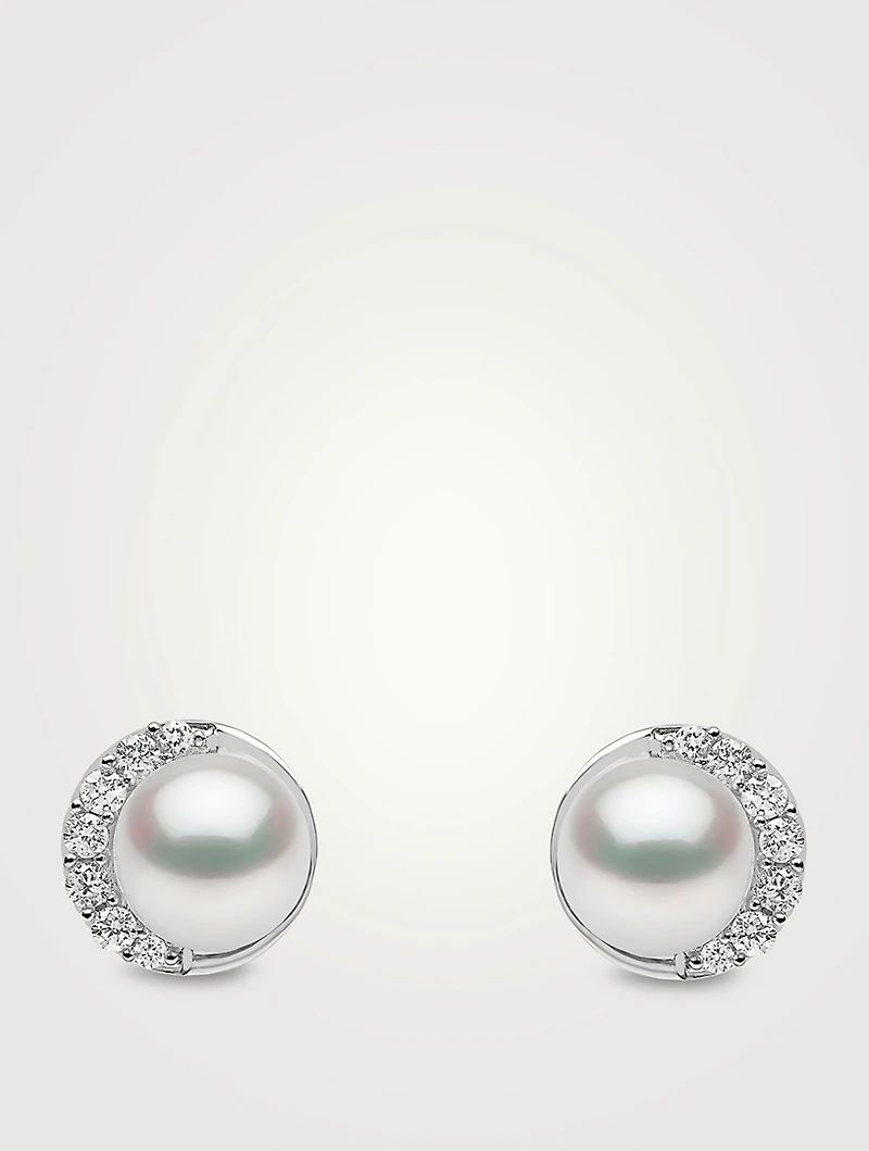 Trend 18K White Gold Freshwater Pearl And Diamond Stud Earrings