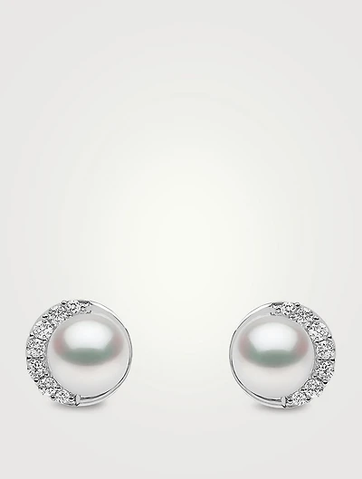 Trend 18K Gold Freshwater Pearl And Diamond Stud Earrings