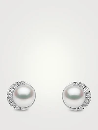 Trend 18K White Gold Freshwater Pearl And Diamond Stud Earrings